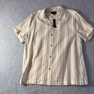 NWT Premise short sleeve striped button down shirt 100% cotton NEW sz L neutrals